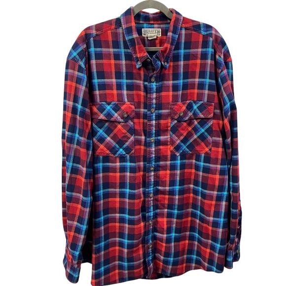 Duluth Trading Co. Men's‎ 2XL Tall Red Plaid Shirt Cotton Flannel Cabincore - Picture 1 of 12